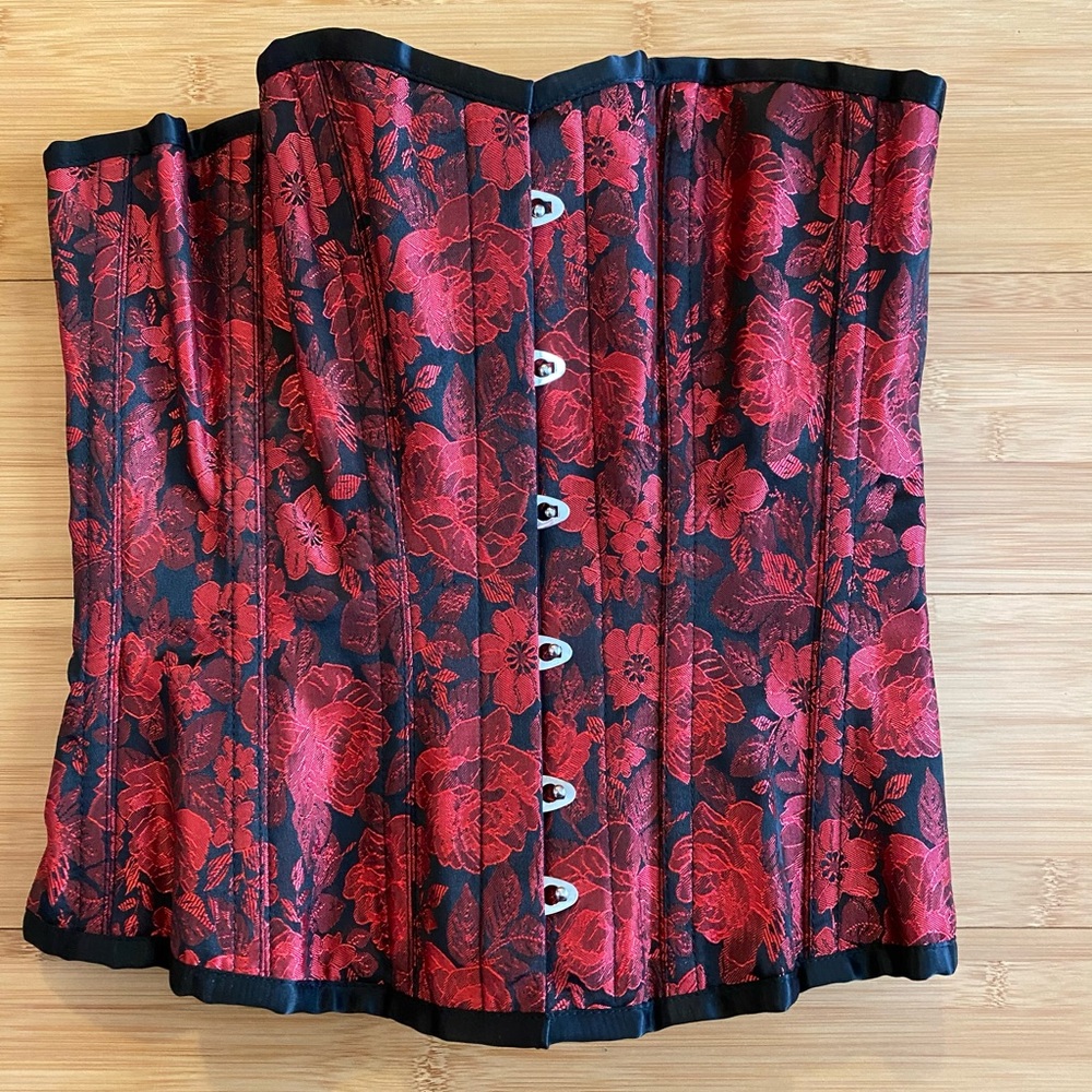 Red Rose Goth Corset Bustier Sz 28 boned EUC